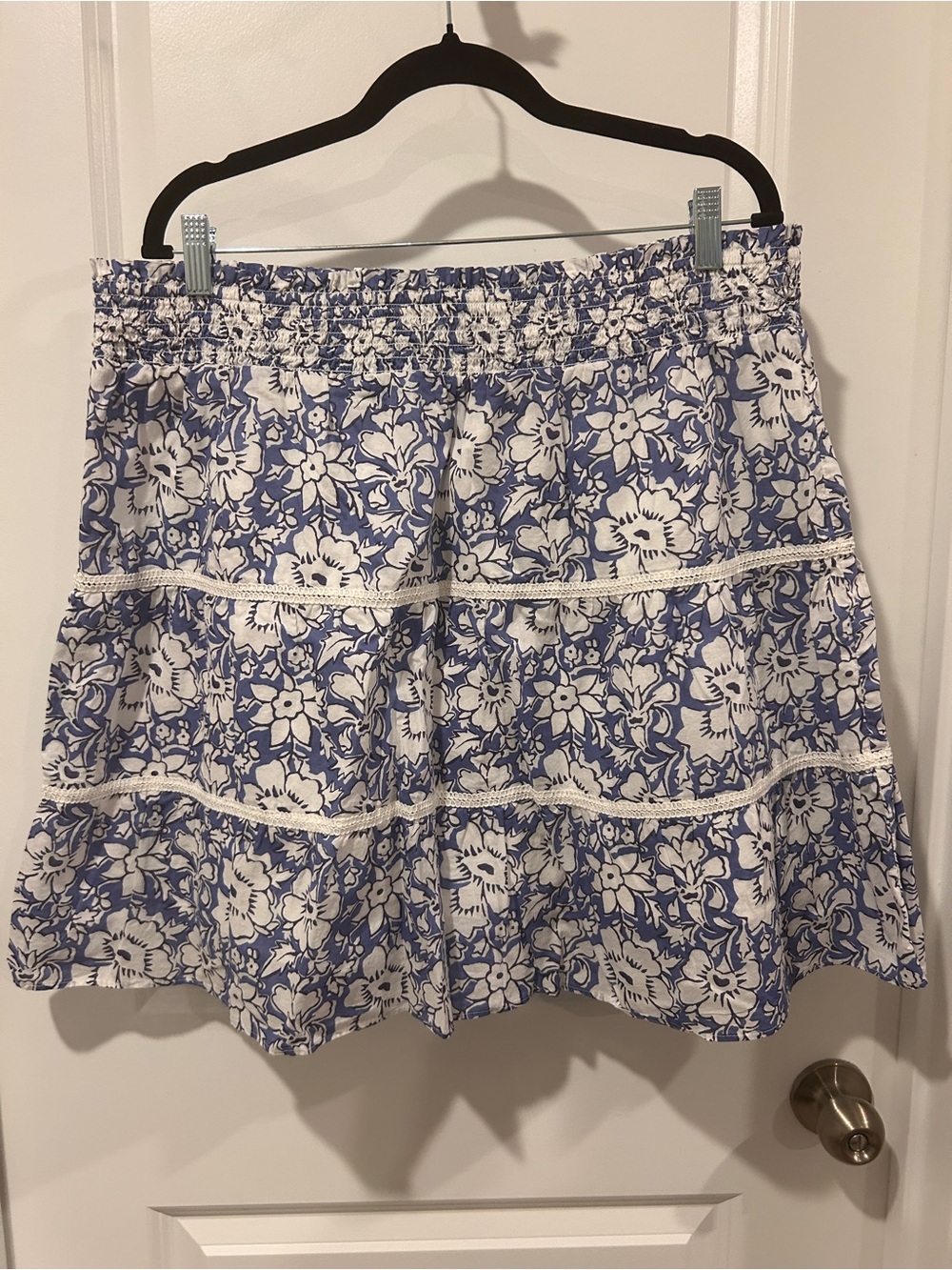 J. Crew Blue and White Floral Tiered Skirt